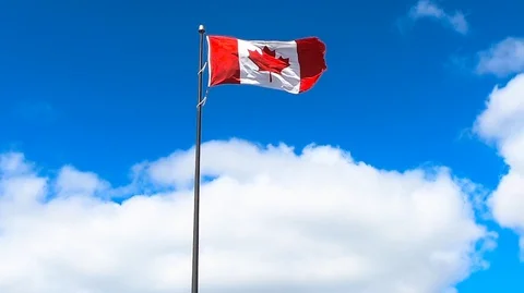 Canadian Flag Blowing in the Wind Stock Footage 130063366