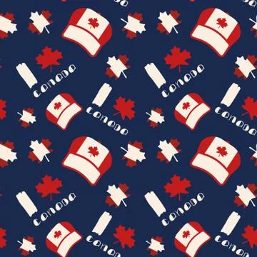 Canadian flag at cap on blue backdrop. Stock Illustration