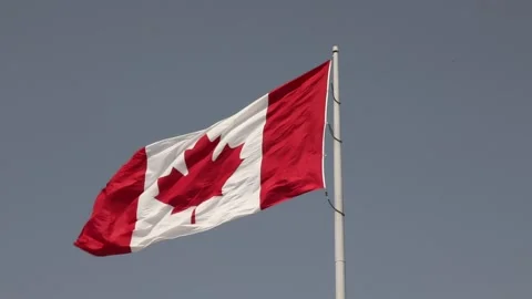 Canadian flag on flagpole Stock Footage 210224919
