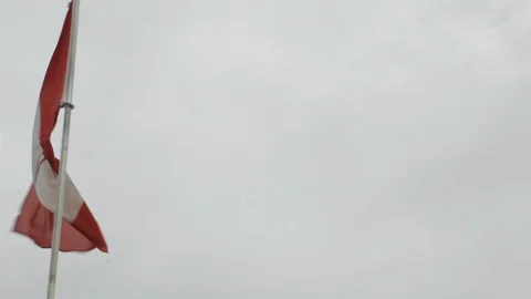 Canadian Flag Flapping in the Wind in Front of Stadium Light Stock Footage 112948590