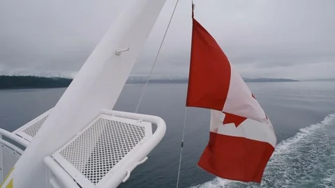 Canadian flag on ship moving by the wind Stock Footage 82444952