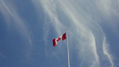 A Canadian flag waves in slow motion in Victoria, British Columbia, Canada Stock Footage 339856621