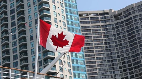 The Canadian flag waving in the wind. Stock Footage 113750174