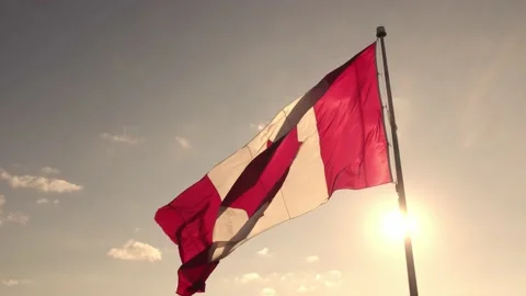 Canadian flag at wind, blue cloudy sky and golden hour sun. Happy Canadian .. Vídeos de archivo 229595180