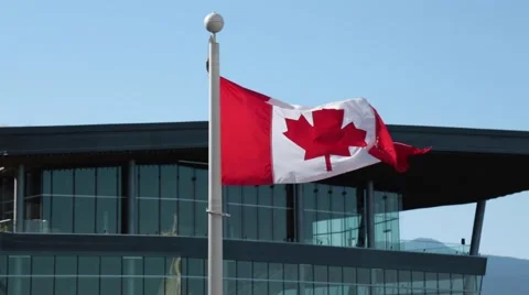 Canadian Flag in the wind, Canada Place, Vancouver Stock Footage 51894470
