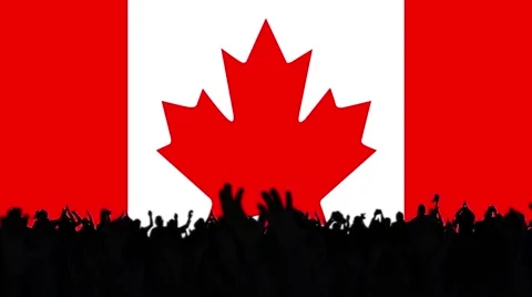 Canadian flags with people on background Stock Footage 62858754