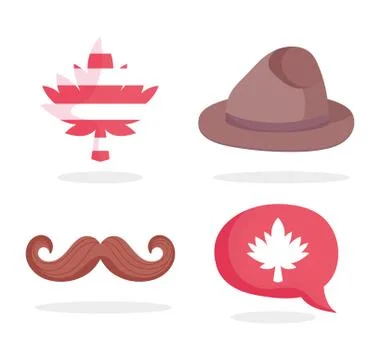 Canadian hat mustache maple leaf and bubble vector design Stock Illustration