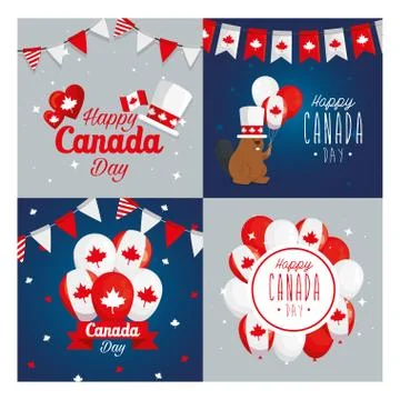 Canadian icon set frames of happy canada day vector design Stock Illustration