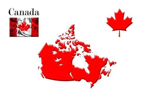 Canadian Map With Flag And Maple Leaf 3D Rendering Stock Illustration