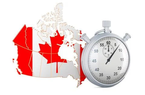 Canadian map with stopwatch, 3D rendering Canadian map with stopwatch, 3D ... Foto stock