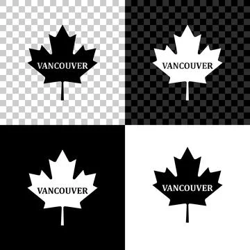 Canadian maple leaf with city name Vancouver icon isolated on black, white and 스톡 일러스트
