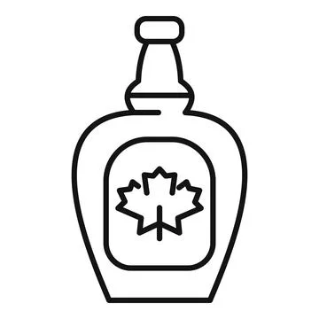 Canadian maple syrup bottle with maple leaf logo line icon Stock Illustration