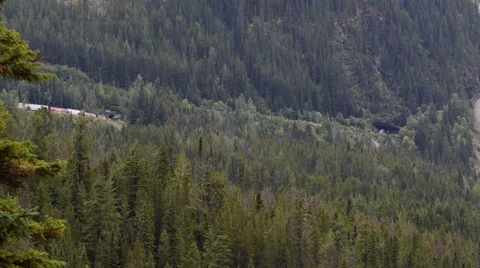 Canadian Pacific Train Exits Upper Spiral Tunnel 库存影片 31865551