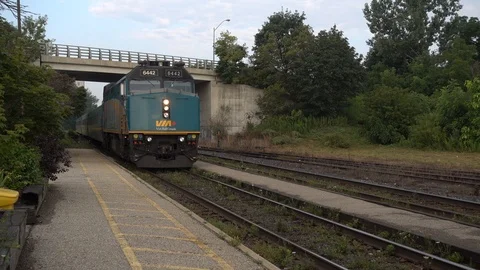 Canadian Via Passenger Train Pulling Into A Station In Ontario Canada Stock Footage 86806143