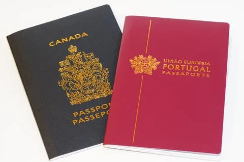 Canadian Passport, Portuguese Passport - Dual Citizenship Stock Photos