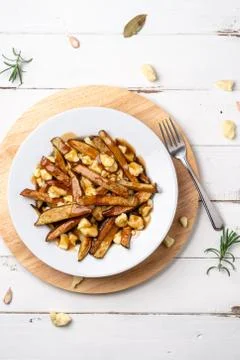 Canadian poutine dish top view. Stock Photos