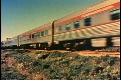 THE CANADIAN TRAIN, 1955, Streamliner train pass by shot Stock Footage 20477405