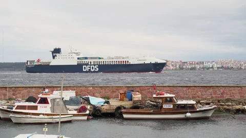 Canakkale, Turkey. Container cargo ship passing through the Canakkale Strait Video stock 200510557