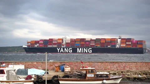 Canakkale, Turkey. Container cargo ship passing through the Canakkale Strait Stock Footage 200511111