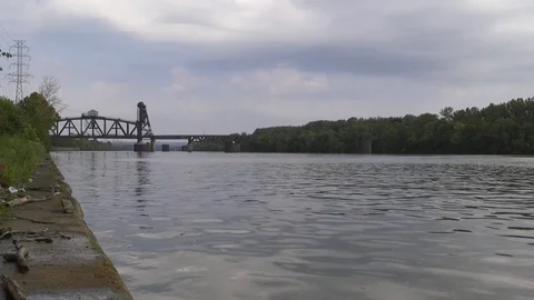 Canal and Train Bridge. Stock Footage 87478832