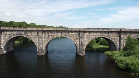 Canal aqueduct over the River Lune, Lancaster, UK Stock Footage 200404105
