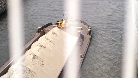 Canal barge transporting sand Stock Footage 92893473
