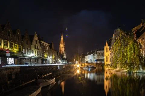 Canal in Bruges at night Stock Photos