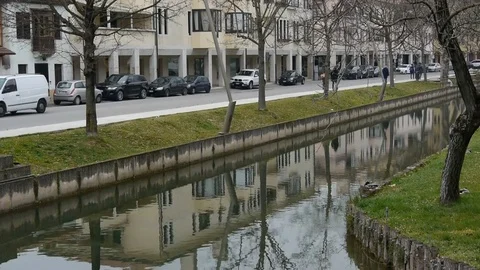 The Canal of Castelfranco Veneto and the street Stock Footage