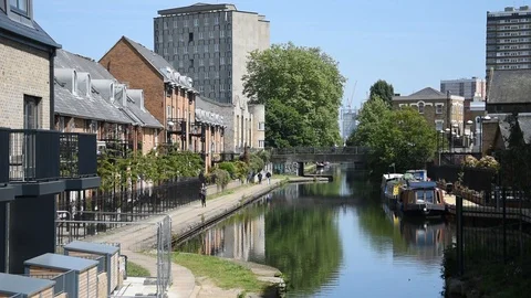 Canal in the city Stock Footage 90224328