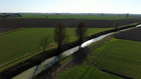 Canal in the fields in spring Stock Footage 118001004