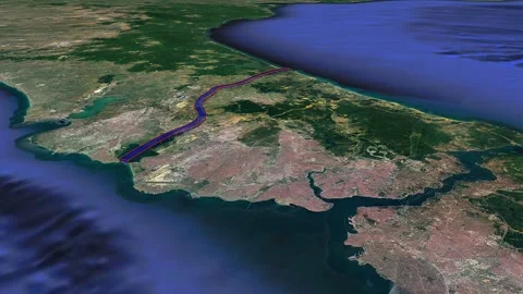 Canal Istanbul project map shows planned waterway - European Side and Sea Level Stock Footage 339793428