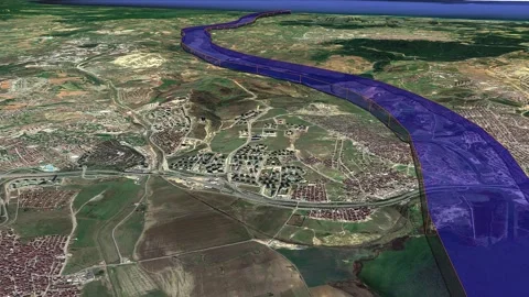 Canal Istanbul project map shows planned waterway - Black Sea and Marmara Link Stock Footage 339793446