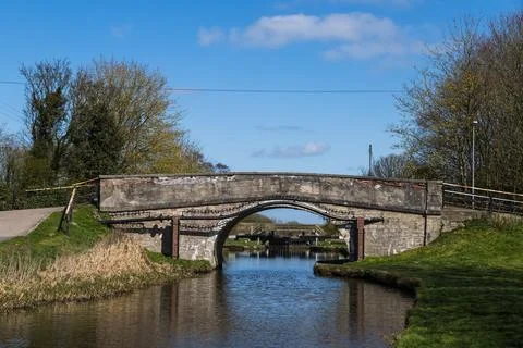 Canal lock seen through a bridge Stock Photos