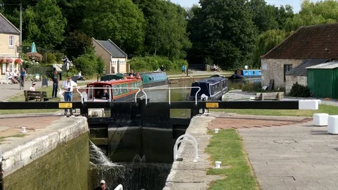 Canal Lock on Spring Day Stock Footage 79405603