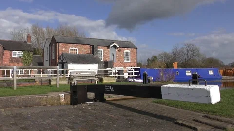 Canal lock warehouse colorful Stock Footage 75258302