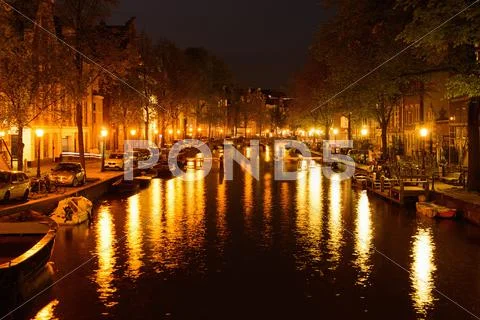 Canal At Night, Amsterdam, Netherlands