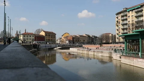 Canal passing through city Stock Footage 89975522
