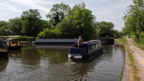 Canal uk boating Stock Footage 246599923
