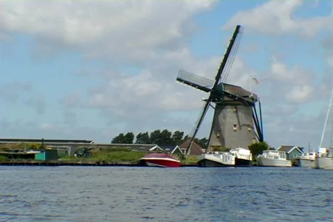 Canal windmill 01 Stock Footage 488284