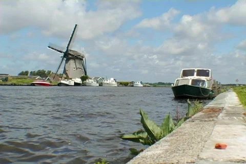 Canal windmill 02 Stock Footage 491344