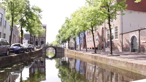 Canals of Delft in summer Stock Footage 142480455