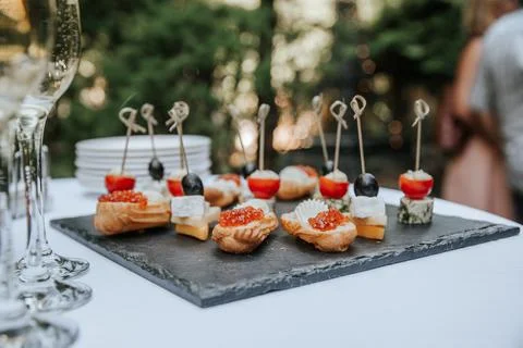 Canap snacks at the gala buffet Stock Photos