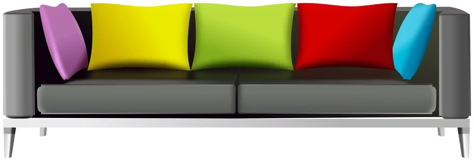 Canape with five colored cushions Illustrazione stock