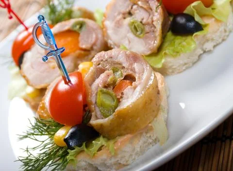 Canape with meat loaf. Stock Photos