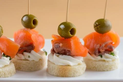 Canape with red fish Stock Photos