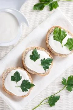 Canape with soft cheese Stock Photos