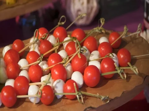 Canapes cherry tomato with cheese Stock Footage 81307544