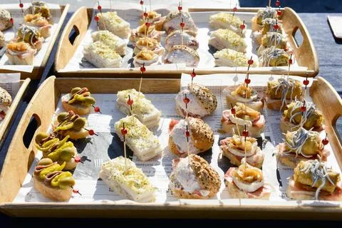 Canapes with different format. 스톡 사진