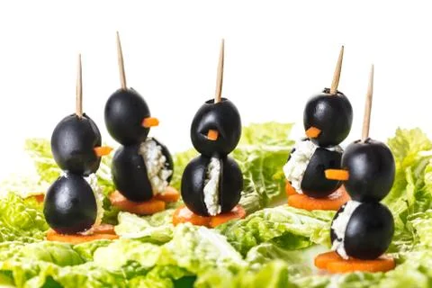Canapes in the form of a penguin Stock Photos