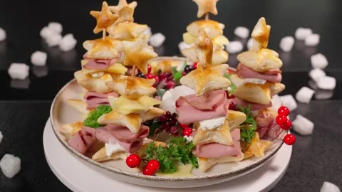 Canapes with ham and cheese Stock Footage 257813354